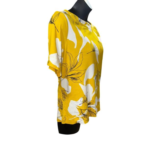 Chico's Pima Everyday Floral Print Tee Yellow Short Sleeved Top Casual SZ 3 XL - Picture 2 of 6